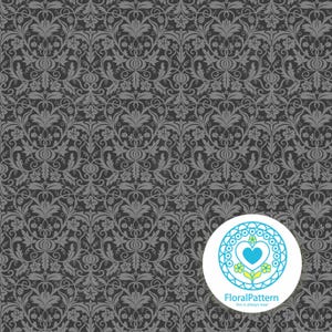 Gothic Damask Seamless Pattern | Elegant Charcoal Halloween Ornament | Digital Scrapbook Fabric