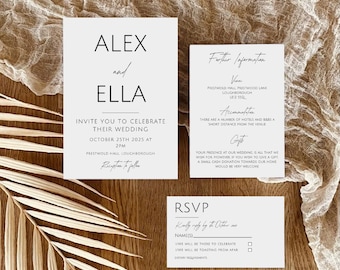 Minimalist Wedding Invitation Suite, Canva Template (Digital Download)