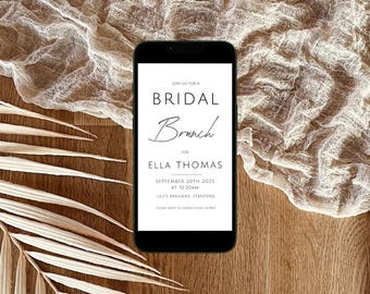 Electronic bridal brunch invitation. Editable template for mobile phone.