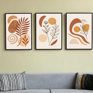 Boho Wall Art Set of 3 | Minimalist Botanical Prints | Neutral Earth Tone Digital Download for Living Room or Bedroom