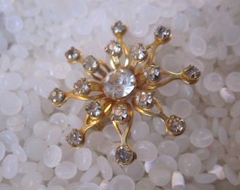 Broche Vintage strass, flocon de neige, strass clair doré superbe