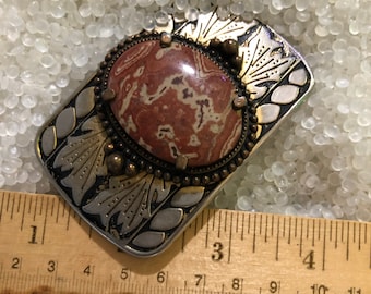 Silver belt buckle, Beautifully crafted  jasper stones, marbles stone stones