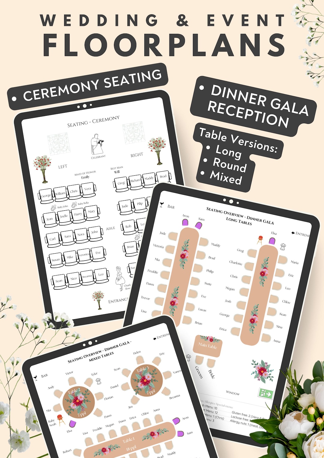 Wedding Floor Plan Seating Chart - Ceremony and Dinner Seating - Etsy