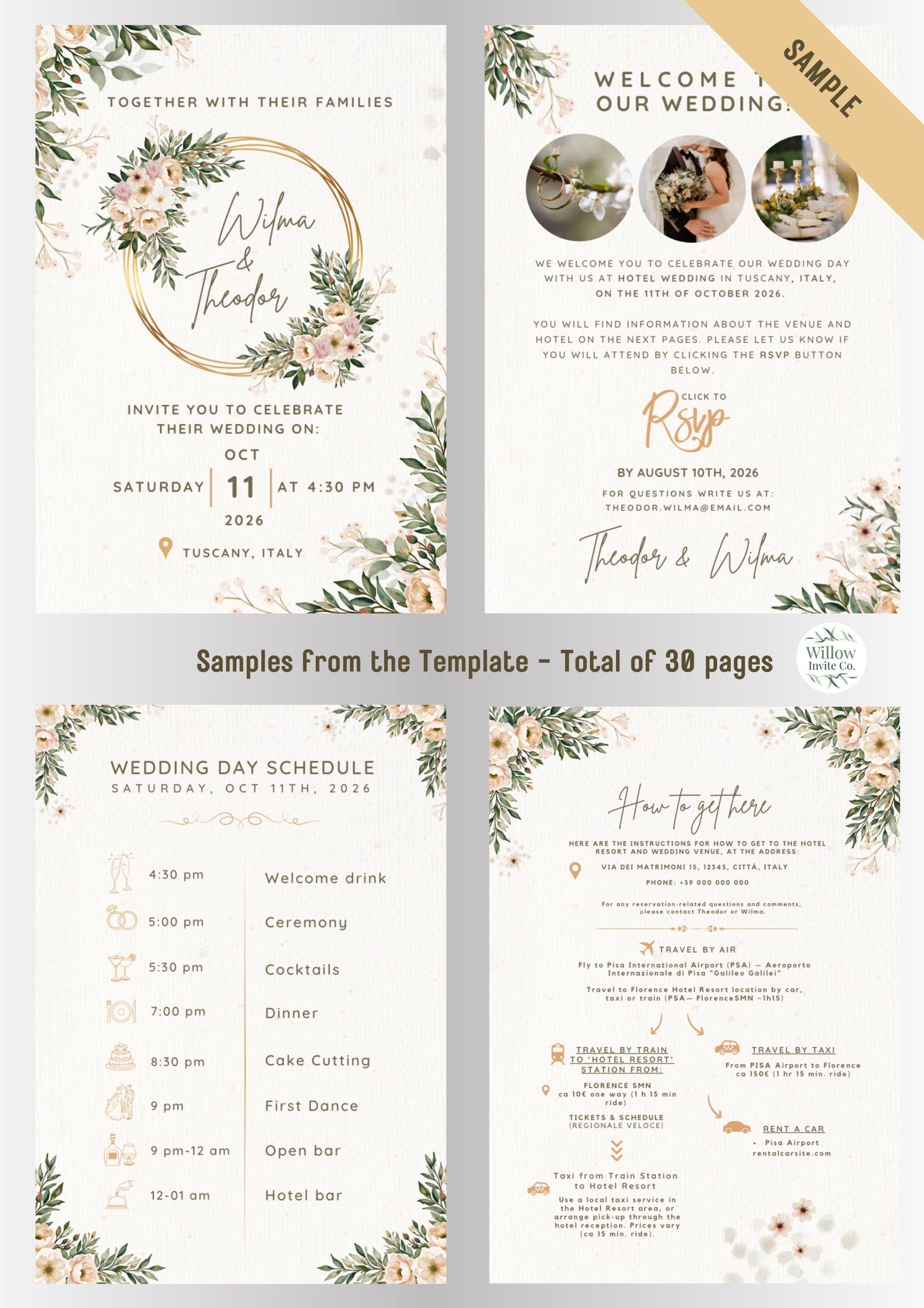 Floral Romance Destination Wedding Invitation Template Bundle Etsy