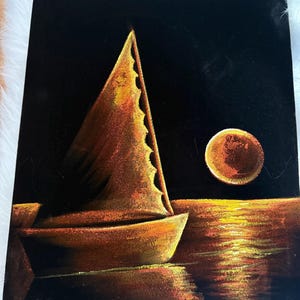 Sunset Dhow Painting – African Sailboat Art on Velvet | Coastal Ocean Wall Decor | Handmade Mombasa Seascape by Mirage