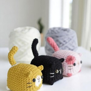 Paquete de patrón de ganchillo de gato pan 3 en 1 sin costura, juego de peluche Amigurumi, PDF en inglés, alemán, francés, español, portugués