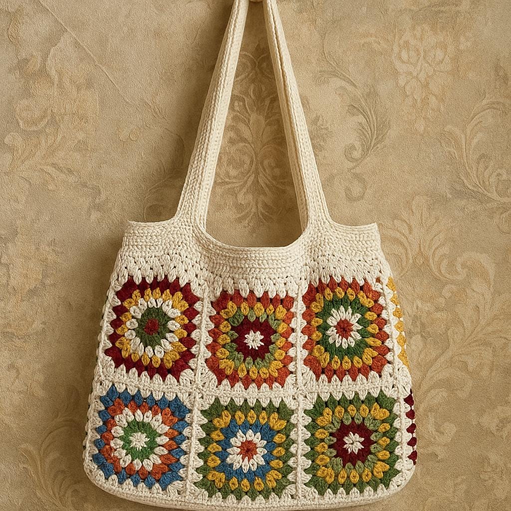 Handmade Crochet Granny Square Tote Bag: Boho Retro Shoulder Bag - Etsy