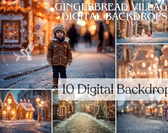 Gingerbread Village Digital Backdrops Fine Art Christmas JPGs Holiday Fantasy Composite Photography