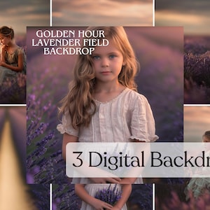 Lavender Field Digital Backdrop – Golden Hour Child Portrait Background – Dreamy Fine Art Floral Scene – Soft Light Photography Overlay