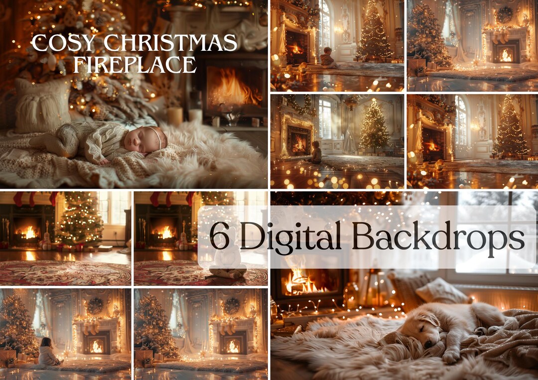 Christmas Fireplace Digital Backdrop - Newborn Photography Set, 6 Files ...