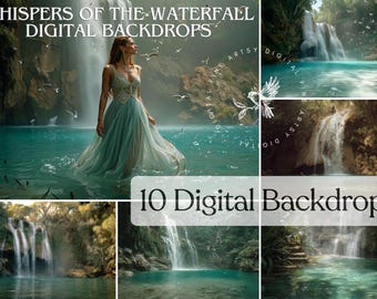 Jungle Waterfall Digital Backdrops - Ethereal Lagoon Fine Art Photography (Digital Download)