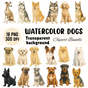 Aquarell Hund Clipart Bundle | Niedliche Hunderassen mit transparentem Hintergrund | Digitale Haustier Illustrationen | Sofort Download