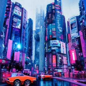 Neon Overdrive - Futurystyczny Cyberpunkowy Krajobraz Miejski z Świecącymi Samochodami i Neonowymi Światłami