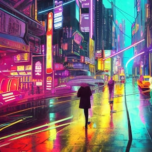 Neon Dusk in the Cyber City | Futuristic Cyberpunk Digital Art | Neon Lights, Sci-Fi Cityscape, Urban Decor, Modern Art Print