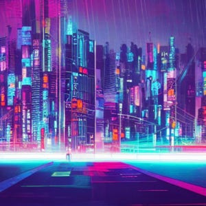 Electric Skyline Dreams | Neon Cityscape Art Print | Futuristic Urban Poster