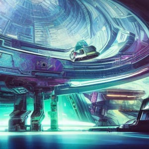 Neon Transit Nexus | Futuristic Cityscape with Futuristic Transportation