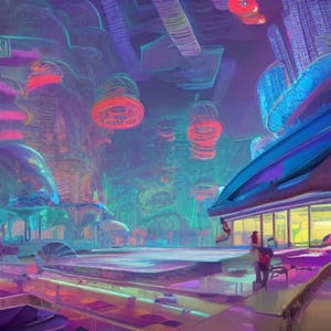 Underwater Utopia - Futuristic Neon Water World | Dreamy Oceanic Sci-Fi Art Print | Vibrant Digital Artwork for Home Decor