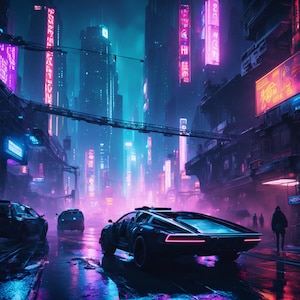 Cyber City Drive | Neon Pursuit - Futuristic Neon Cityscape Art Print | Cyberpunk Wall Art for Home Decor | Digital Art Poster