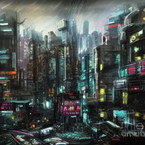 Neon Gridlock - Futuristic Cityscape/ Digital Art | Futuristic Urban Nightscape | Sci-Fi Neon Street