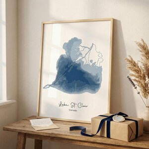 Lake St.Clair Depth Map, Digital Download, Lake House Gift, Coordinates Map Poster, Anniversary Gift, Minimalist Print, Printable Wall Art image 6