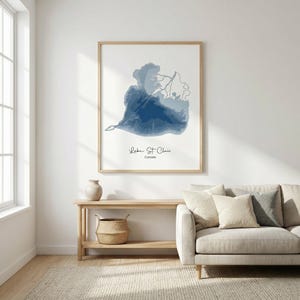 Lake St.Clair Depth Map, Digital Download, Lake House Gift, Coordinates Map Poster, Anniversary Gift, Minimalist Print, Printable Wall Art image 5