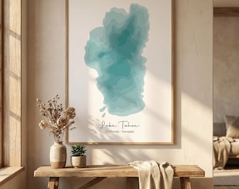 Tahoe Lake Map, Lake Depth Map Printable, Lake House Wall Art, Fishing Gift for Dad, Anniversary Gift, Lake Memory Poster (Digital Download)