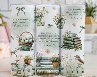 Christian Tumbler PNG, Joshua 1:9 Bible Verse, Spring Floral Tumbler, Faith Sublimation Design, 20 oz Tumbler Wrap, Catholic Gifts for Mom