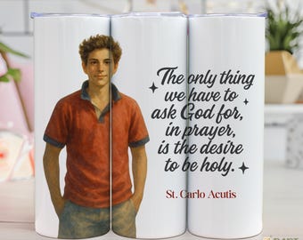 Saint Carlo Acutis Tumbler Wrap: Katholische Jugend Aquarell Design (PNG Digital Download)