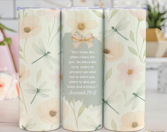 Jeremiah 29:11 Tumbler Wrap, Floral Dragonfly Design (PNG)