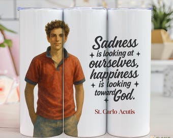 Saint Carlo Acutis Tumbler Wrap: Katholische Jugend Aquarell Design (PNG Digital Download)