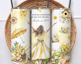 Christian Tumbler PNG, Joshua 24:15 Bible Verse, Spring Floral Tumbler, Faith Sublimation Design, 20 oz Tumbler Wrap, Catholic Gifts for Mom