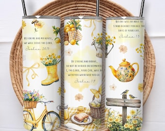 Christian Tumbler PNG, Joshua 1:9 Bible Verse, Spring Floral Tumbler, Faith Sublimation Design, 20 oz Tumbler Wrap, Catholic Gifts for Mom
