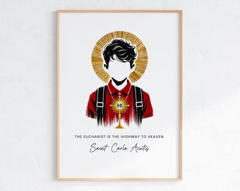 Saint Carlo Acutis-print: minimalistisch katholiek tienerkamerdecor (digitale download)