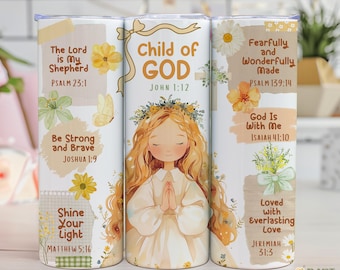 Child of God Tumbler Wrap PNG: christliches Mädchen, Blumenmuster (digitaler Download)