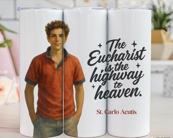 Saint Carlo Acutis Tumbler Wrap: Katholische Jugend, Kommuniongeschenk (PNG Digital Download)
