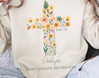 Floral Christian Shirt PNG, Vintage Wildblumen Kreuz Bibel Vers, Motivationszitate Retro Boho Clipart, Glaube Schrift Sublimation Design
