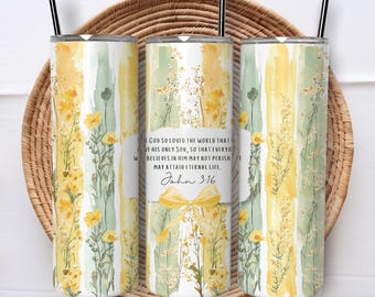 Christian Tumbler PNG, Brushstroke Bible Verse Printable, Spring Floral, Faith Sublimation Design 20 oz Tumbler Wrap, Catholic Mom Gift