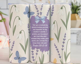 Christian Mom Tumbler PNG: Lavender Floral, Psalms Bible Verse (Digital Download)