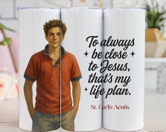 Saint Carlo Acutis Tumbler Wrap: Katholische Jugend Aquarell Design (PNG Digital Download)