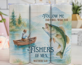 Fischer der Männer Becher PNG, Gott Bibel Vers Sublimation, Matthäus 4:19, Pastor Wertschätzung Geschenk, katholischer Vater Tumbler Wrap