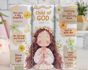 Child of God Tumbler Wrap PNG: christelijk meisje, bloemdessin (digitale download)