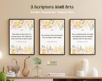 Watercolor Floral Scripture Art Prints: Christian Home Decor (Digital Download)