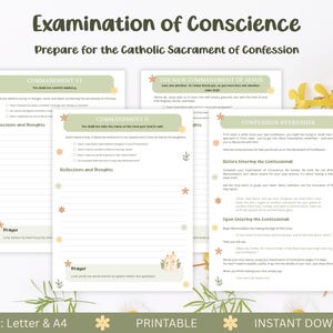 Examination of Conscience Printable, Catholic Confession Prep, Commandments Reflection Journal, Act of Contrition, Catholic Gift for Lent