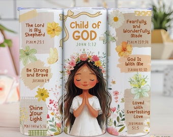 Child of God Tumbler Wrap PNG: christelijk meisje, bloemdessin (digitale download)