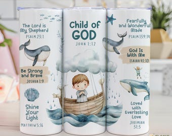 Child of God Tumbler Wrap: Jona en walvis, christelijk jongenscadeau (digitale png-download)