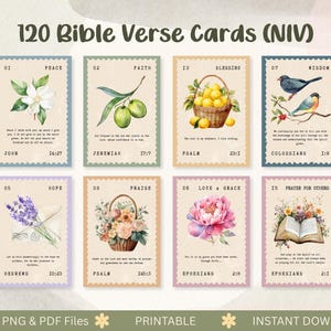Cartões com versículos bíblicos imprimíveis NVI, Escrituras para quadros de visão, cartões de oração cristãos com flores vintage, presente devocional católico, afirmações