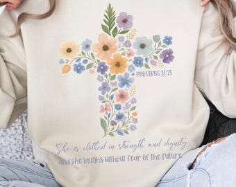 Floral Christian Shirt PNG, Vintage Wildblumen Kreuz Bibel Vers, Motivationszitate Retro Boho Clipart, Glaube Schrift Sublimation Design