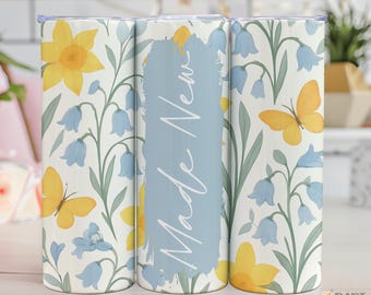 Christian Mama Tumbler PNG, Made New Faith Tumbler Wrap, katholische Mutter Geschenk, Bibel Vers Sublimation, Frühling Blumen Clipart, wiedergeboren Geschenk