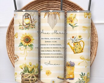 Ave Maria Floral Christian Tumbler PNG: Bible Verse Sublimation Design (Digital Download)