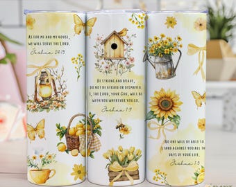 Christian Tumbler PNG, Joshua 1:9 Bible Verse, Spring Floral Tumbler, Faith Sublimation Design, 20 oz Tumbler Wrap, Catholic Gifts for Mom